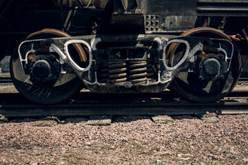  Detail of mechanical parts, wheels and equipment of the train.