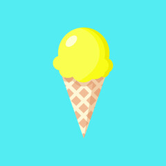 Lemon yellow Yummy Ice cream isolated on blue background vector illustration. Summer time and beach concept background design.