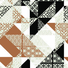 Fototapeta premium geometric vector floral and damasks patterns seamless patchwork of beautiful boho style on linen texture background . fashionable digital print pattern design 