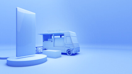 Stand on pastel wall,Mock up for the exhibitions, presentation of products,Podium, 3d render