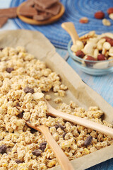 Homemade granola with nuts and chocolate	