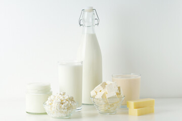 Different milk products: milk, cheese and yoghurt	