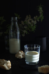 Milk and white bread in low key