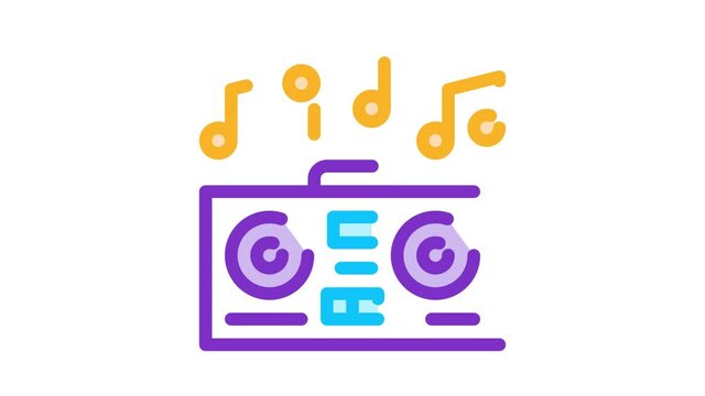 Playing Record Player And Musical Notes animated icon on white background