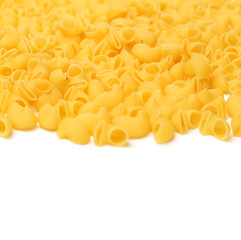 Italian pasta (Gomiti Rigati) on white background 
