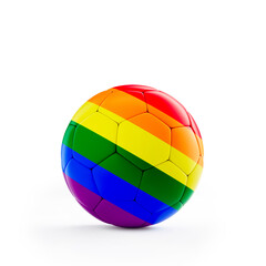 Soccer ball with rainbow flag on white background