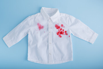 juice spilling on clothes. daily life dirty stain. isolated on green background