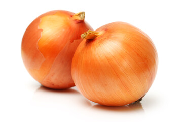 Gold onion vegetable bulbs on white background