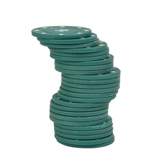 Green poker chips isolated on the white background
