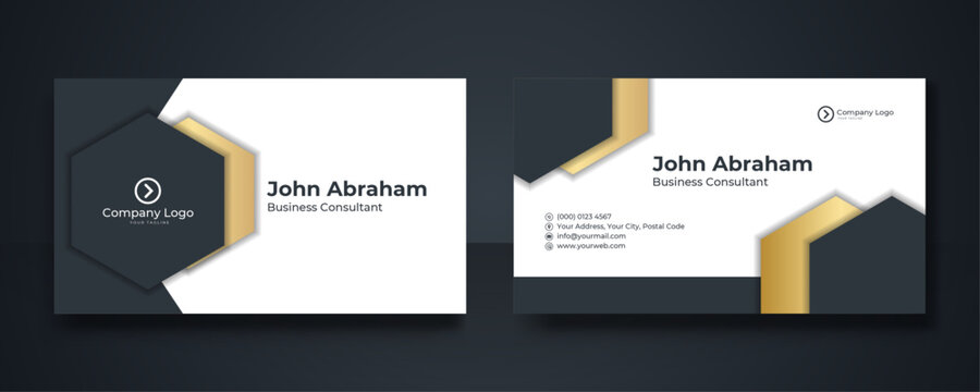Modern simple black and gold business card template background. Futuristic business card design. Modern shape with abstract silver. Luxury dark gradient background. Vector illustration print template.