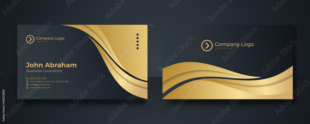 Poster set of black gold modern business card print templates. personal visiting card with company logo. ve