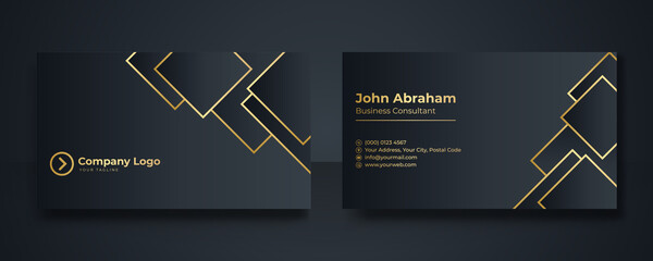 Set of black gold modern business card print templates. Personal visiting card with company logo. Vector illustration. Stationery design with simple modern luxury elegant abstract pattern background