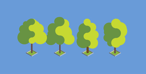 Flat green isometric tree set. Flat design vector illustration. EPS 10.