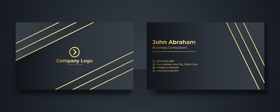 Modern simple black gold business card background. Black blue gold business card flat design template vector. Modern presentation card with company logo. Vector business card template. Visiting card