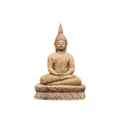 Seated buddha image wood carving  isolated on white background , clipping path