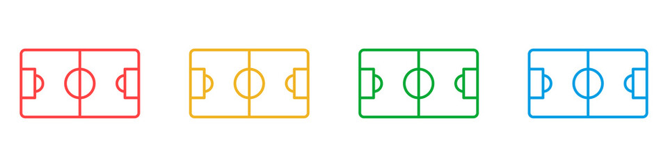 Set of soccer field icons of different color isolated on white background. The concept of a popular sports game. Vector illustration