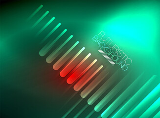 Bright neon color techno abstract background, shiny glowing neon lines in the dark background