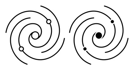 spiral galaxy linear icon. Exploration of space and star clusters. Black hole in center of Milky Way galaxy. Simple black and white vector
