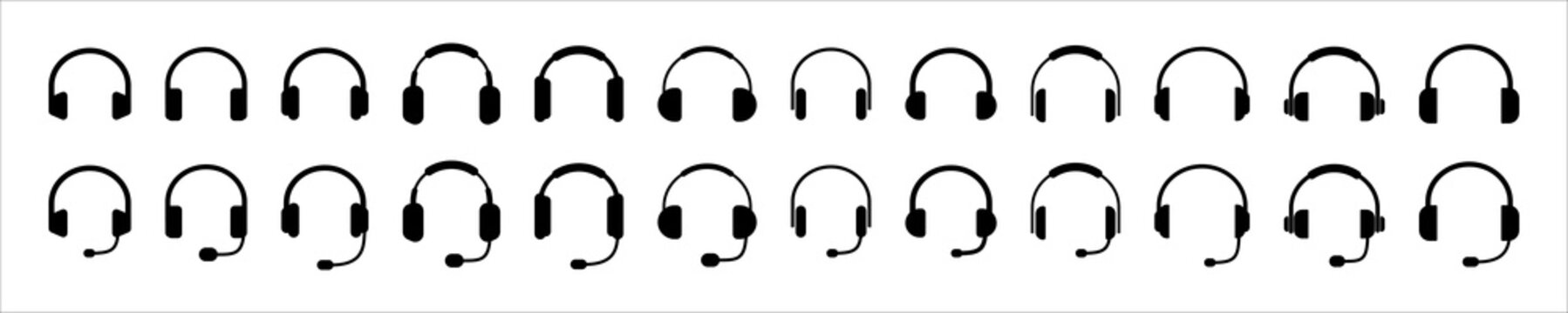 headphones icon set. earphone headset with mike. headphone with microphone vector illustration isolated white background
