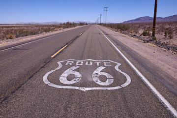 historic route 66, mojave desert, sign painted on asphalt