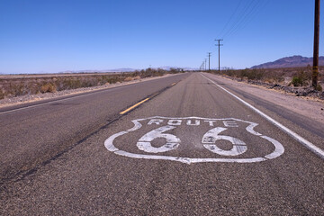 historic route 66, mojave desert, sign painted on asphalt