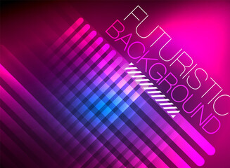 Bright neon color techno abstract background, shiny glowing neon lines in the dark background