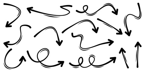 set of hand drawn arrows isolated on white background. for business infographic, banner, web and concept design.Vector doodle design elements.