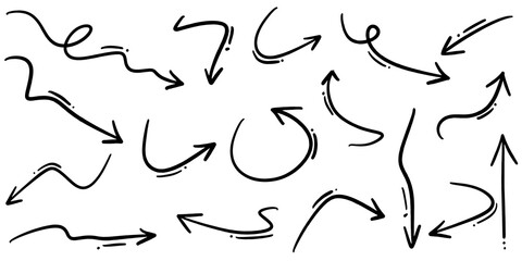 set of hand drawn arrows isolated on white background. for business infographic, banner, web and concept design.Vector doodle design elements.