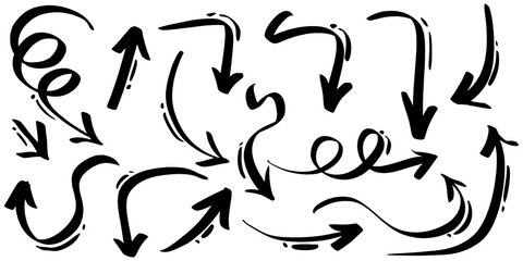 set of hand drawn arrows isolated on white background. for business infographic, banner, web and concept design.Vector doodle design elements.