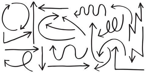 set of hand drawn arrows isolated on white background. for business infographic, banner, web and concept design.Vector doodle design elements.