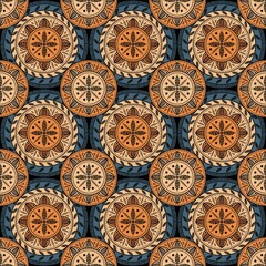 Bohemian, fashionable seamless ornament in ethnic style. In modern trendy shades. Perfect for the design of fabrics, clothing, interiors.