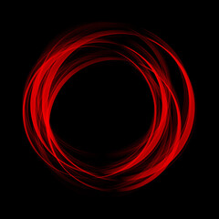 Circular red wave movement on black background, design element