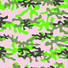 Seamless camouflage, with a green tint. Military army print for clothing. Vector illustration.