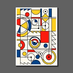 Steampunk mechanic. Fashion poster inspired by postmodern Mondrian. Neoplasty, Bauhaus. Useful for interior design, background, poster design, first page of the magazine, high-tech printing, cover.