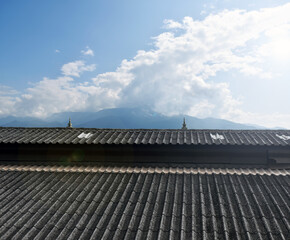 The roof of the building which covered with old tiles.