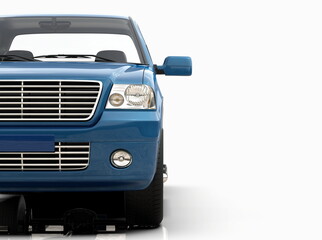 Generic and Brandless Pickup Truck with Enclosed Cabin Isolated on White 3d Illustration