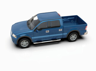 Generic and Brandless Pickup Truck with Enclosed Cabin Isolated on White 3d Illustration