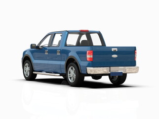 Generic and Brandless Pickup Truck with Enclosed Cabin Isolated on White 3d Illustration