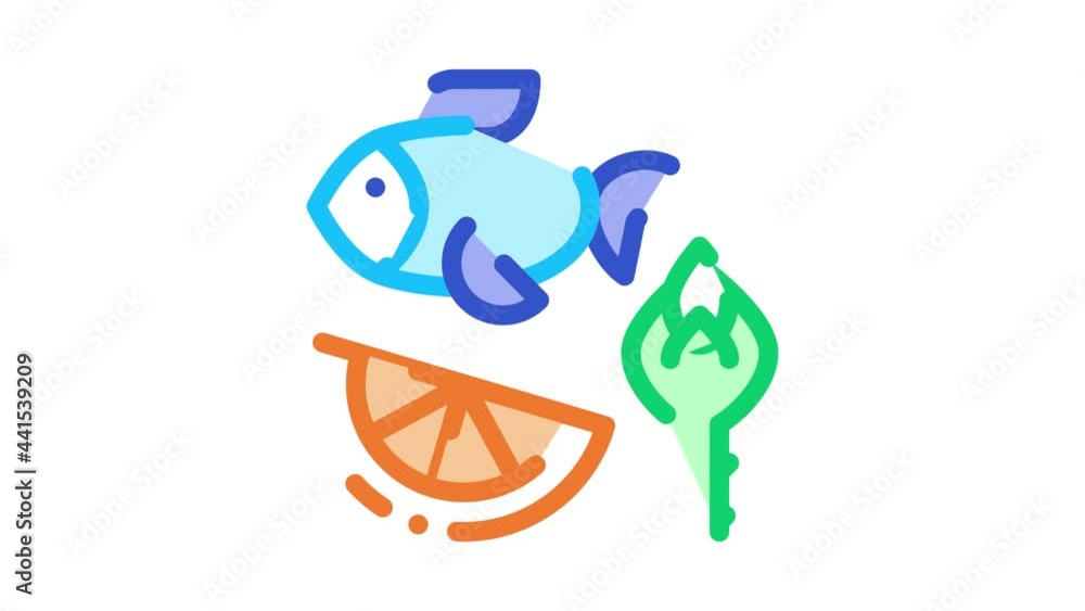 Poster nutrients of fish and fruit biohacking animated icon on white background