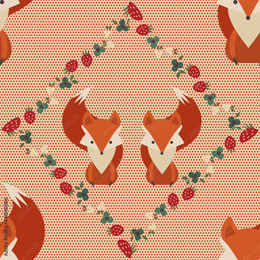 Poster lovely fox vector seamless repeat pattern print background