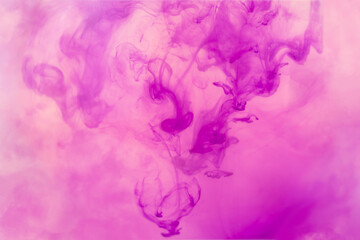 Fototapeta na wymiar Beautiful ink mix macro. Pink, purple, violet, white colors watercolor pouring. Paint movement macro. Fluid art painting. Moving flowing stream of liquid paint. Decorative abstract background.