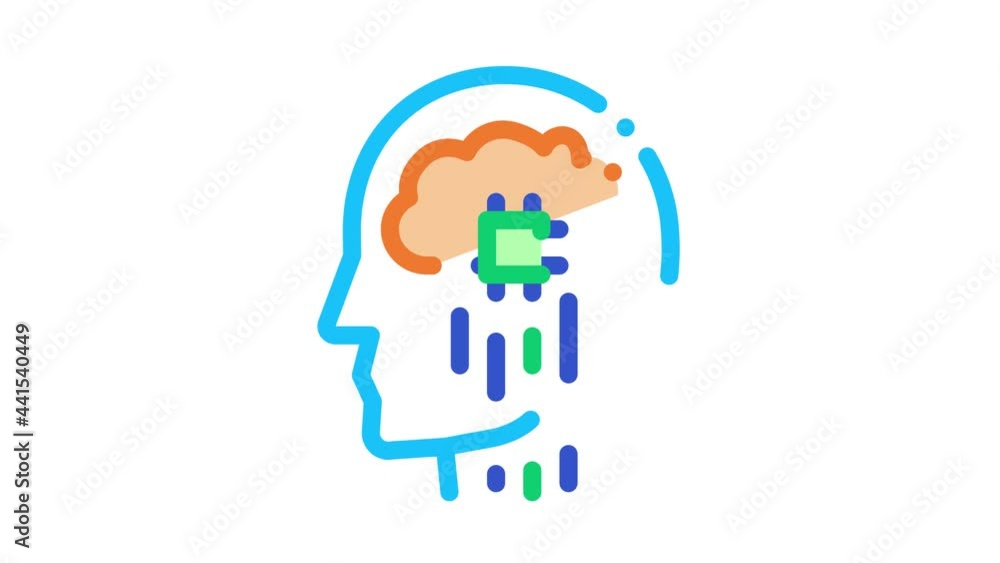 Poster head nerve impulses biohacking animated icon on white background