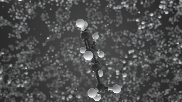1,3-dimethylbenzene molecule, conceptual molecular model. Scientific looping 3d animation