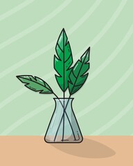 Green leaves in a vase. Fern leaves illustration