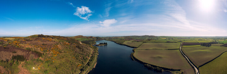 panoramic aerial view of Spring morning lough money, Downpatrick ,Northern Ireland