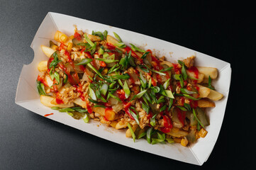 Tasty french fries poutine 
