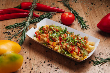 Tasty french fries poutine 