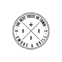 Vintage Retro rustic BBQ Grill, Barbecue, Barbeque Label Stamp Logo design vector