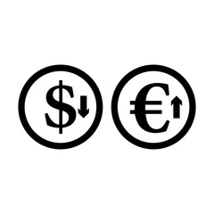 Falling Dollar And Growth Up Euro Coins Icon