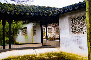 entrance to the temple in the Suzhou park, good place for travel, rest, meditation
